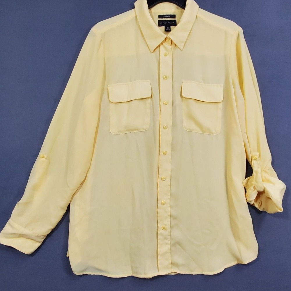 Olivia Button Down Shirt Womens Size M Yellow Cotton Blend